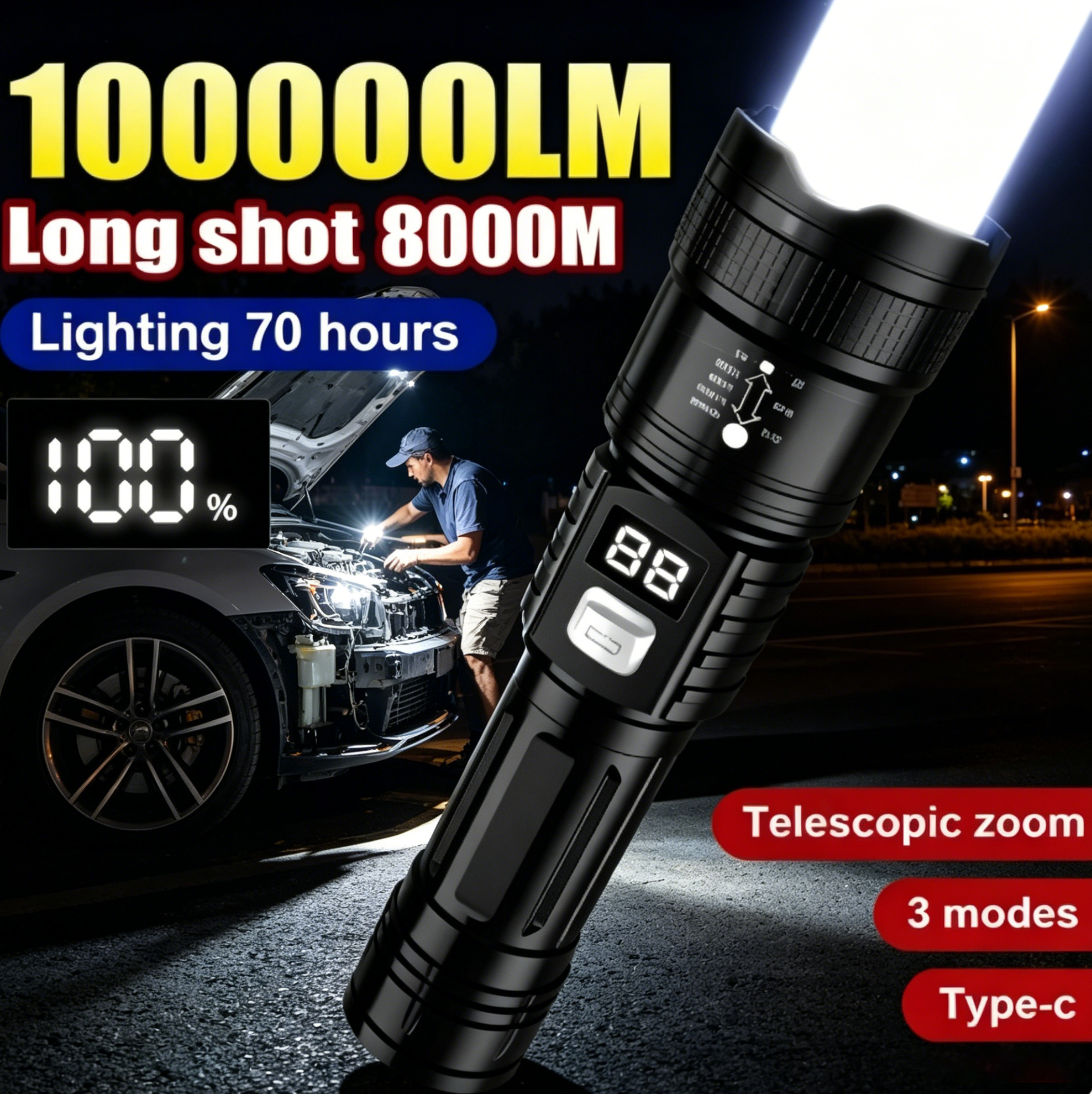 Fishing Light - Şarj edilebilir LED el feneri 100000LM