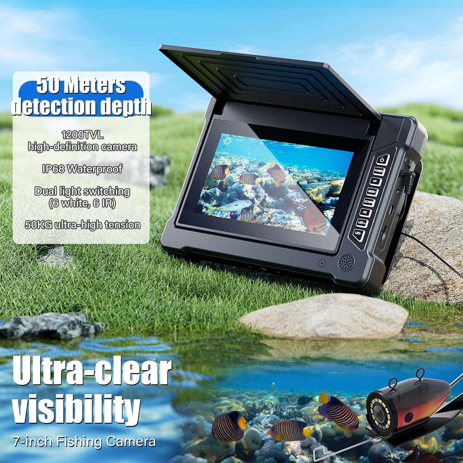 7 İnç 15M 1200TVL Sualtı Balık - Fish Finder Cable incelemesi ve fiyatı